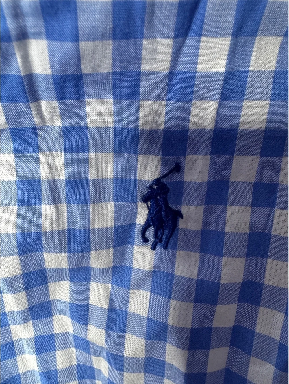 Polo Ralph Lauren Boys L 14-16 Button Up Shirt Blue Gingham Cotton Stretch
